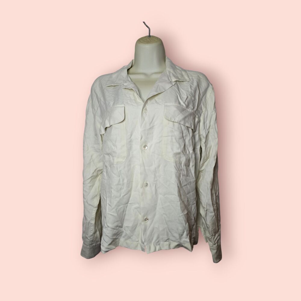 Buck Mason Silken Twill Studio Shirt Warm White Button Up Utility Pocket Small